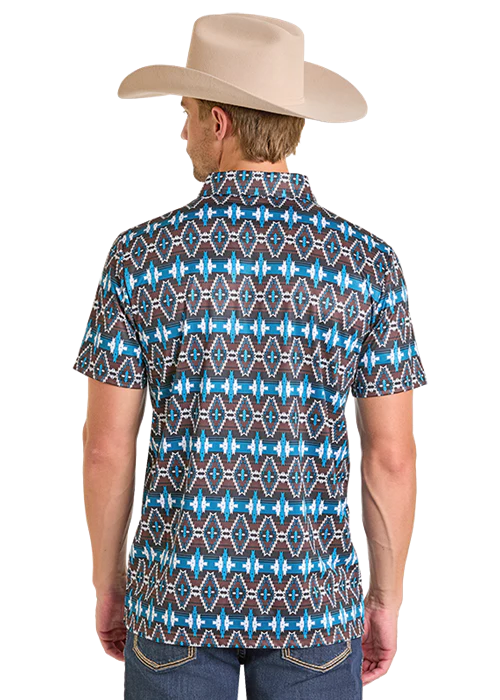 ROCK&ROLL DENIM AZTEC PRINT POLO - BLACK