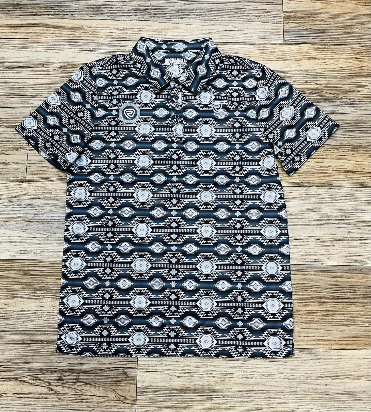 MATEO’’ MENS ROCK & ROLL BLACK AZTEC PRINTED POLO