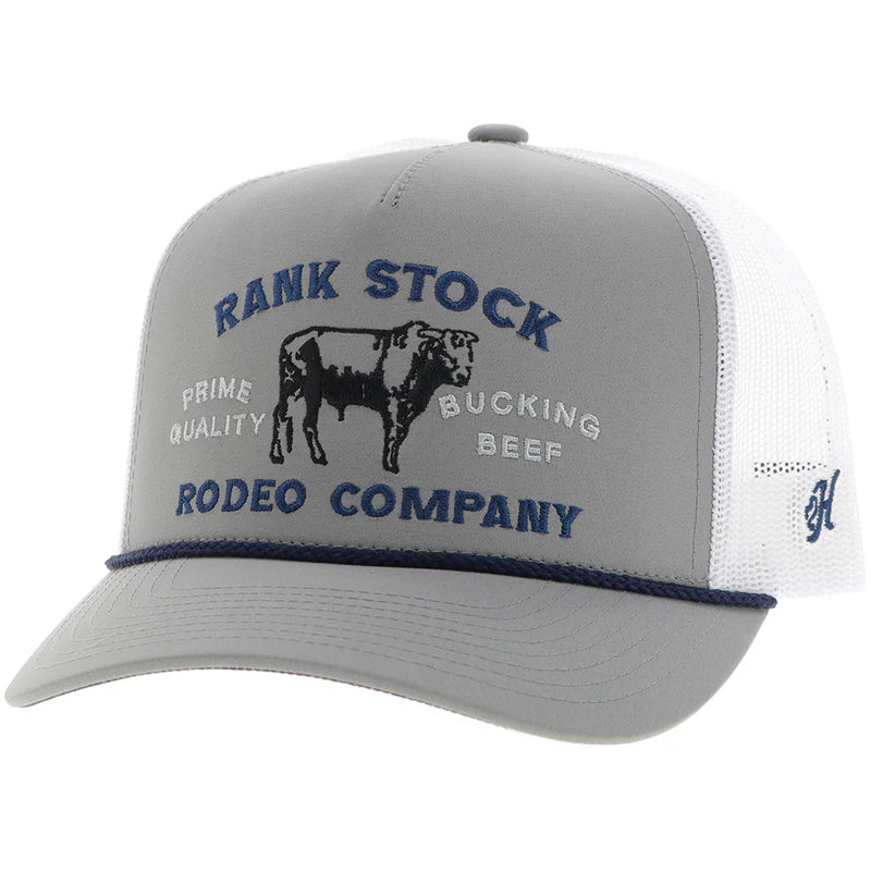 HOOEY "RANK STOCK" HAT GREY/WHITE W/BLUE & BLACK STITCHING