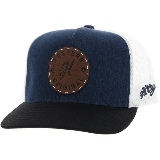 "Spur" Hat Denim/White w/Leather Circle Patch