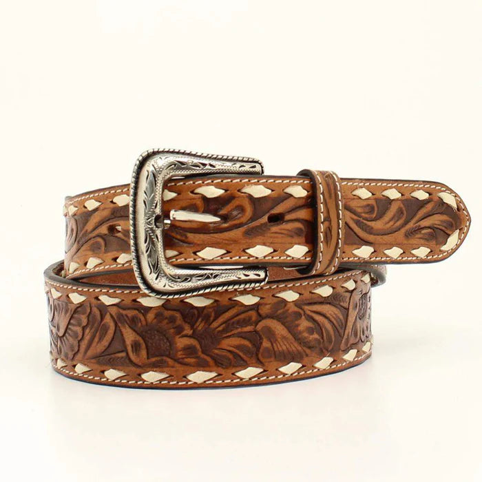 Nocona Men's Floral Tooled Buck Lace Leather Belt