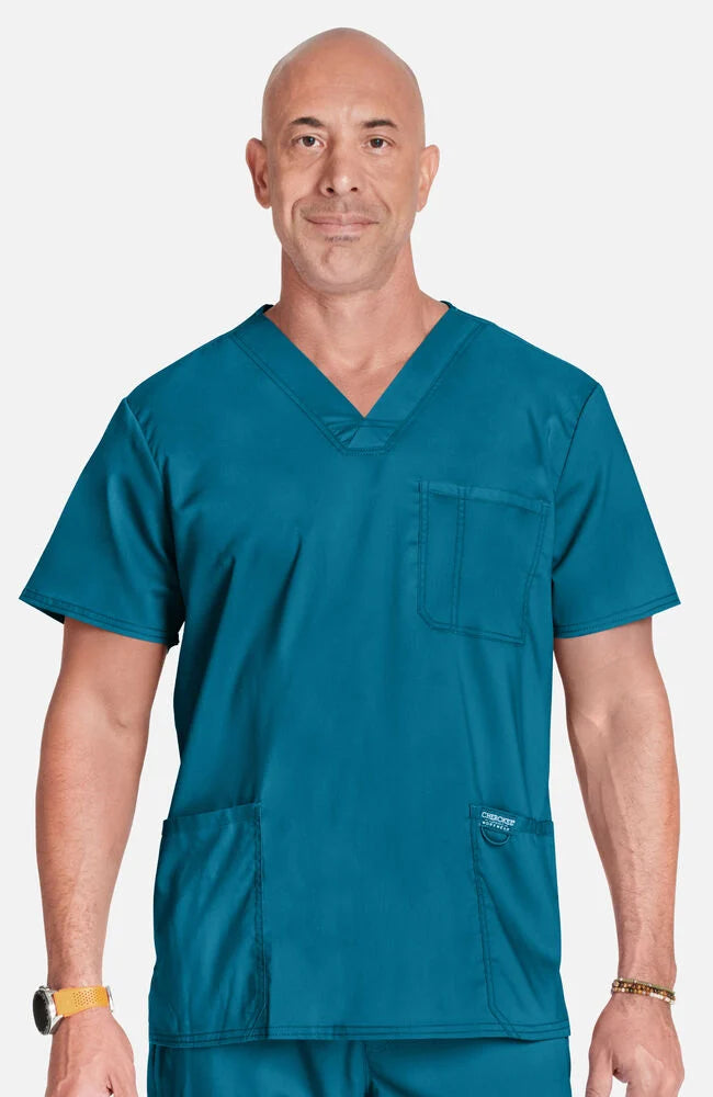 Men's V-Neck Utility Solid Scrub Top - Plus