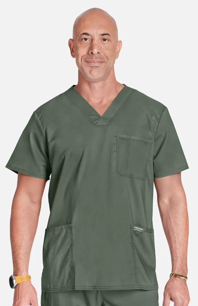 Men's V-Neck Utility Solid Scrub Top - Plus