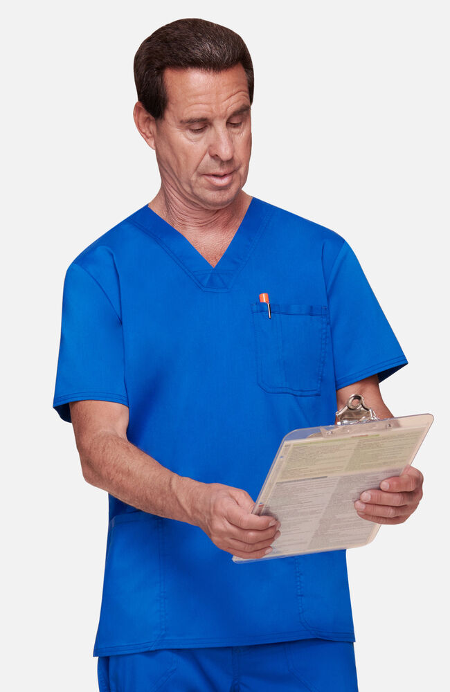 Men's V-Neck Utility Solid Scrub Top - Plus