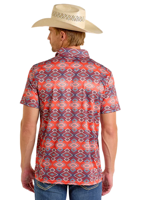 POLO DE ROCK & ROLL CON ESTAMPADO AZTECA EN DENIM - ROJO