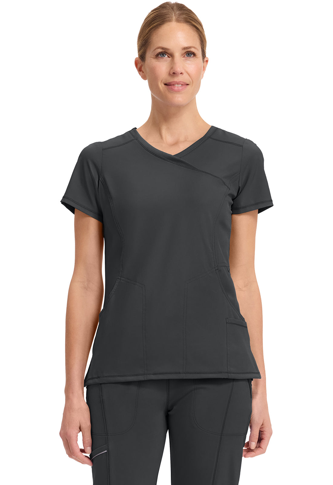 Women's Mock Wrap Solid Scrub Top