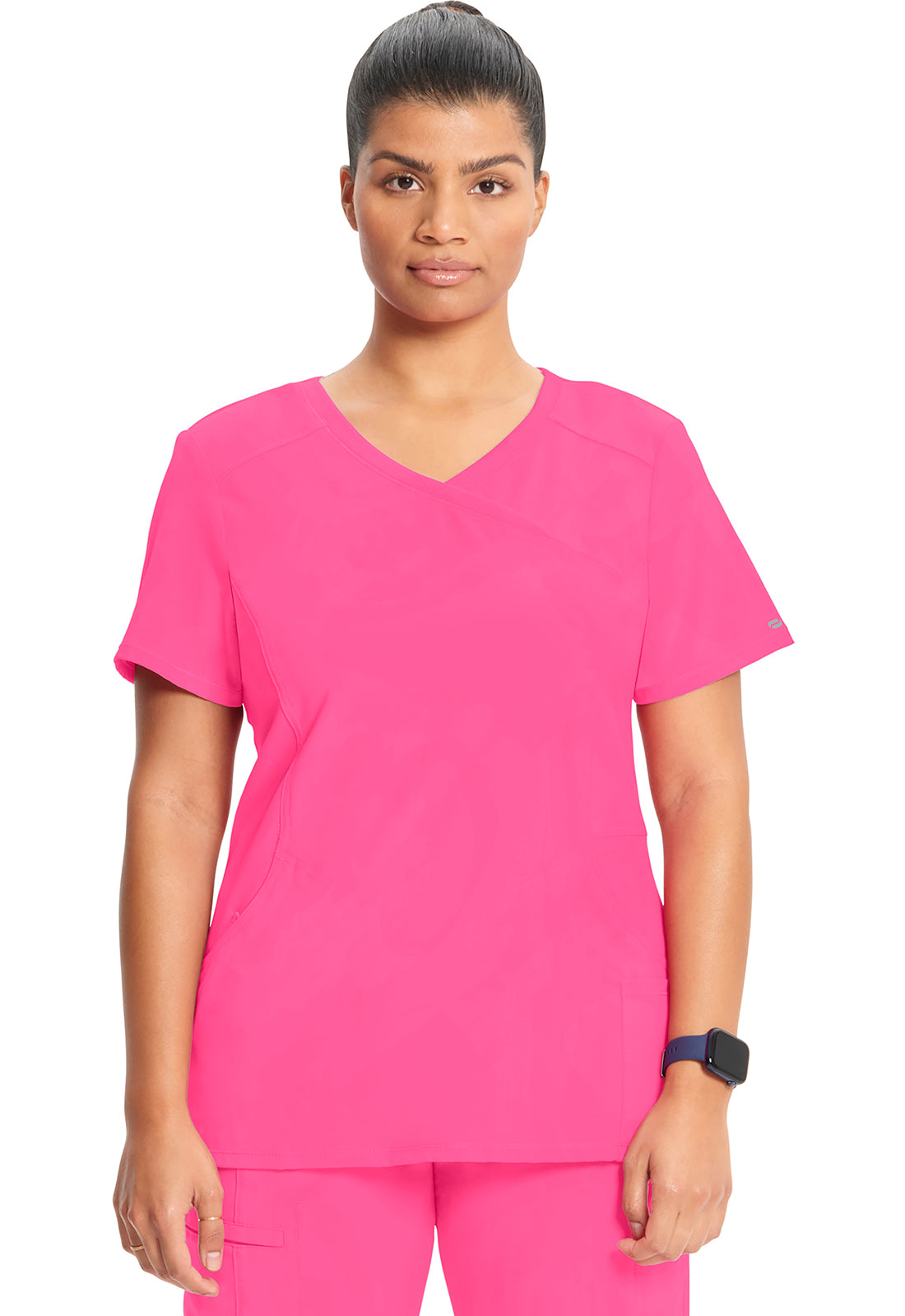 Women's Mock Wrap Solid Scrub Top