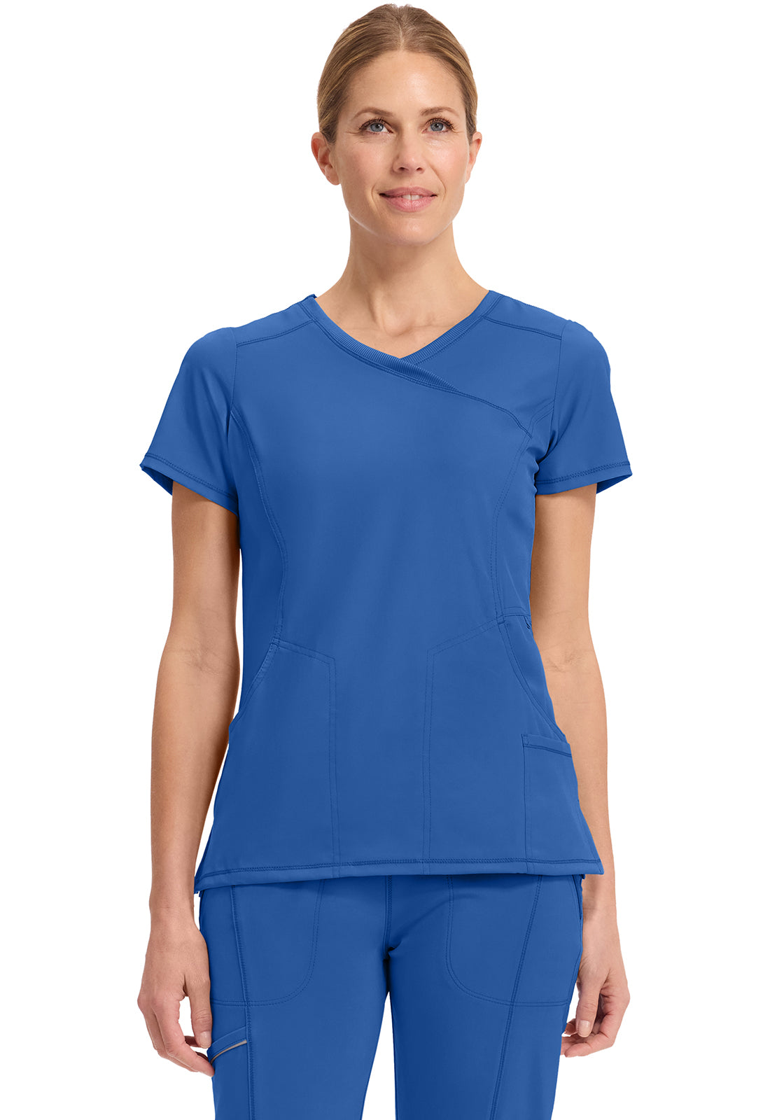 Women's Mock Wrap Solid Scrub Top