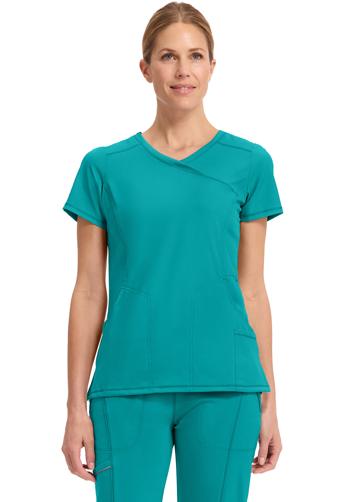 Women's Mock Wrap Solid Scrub Top