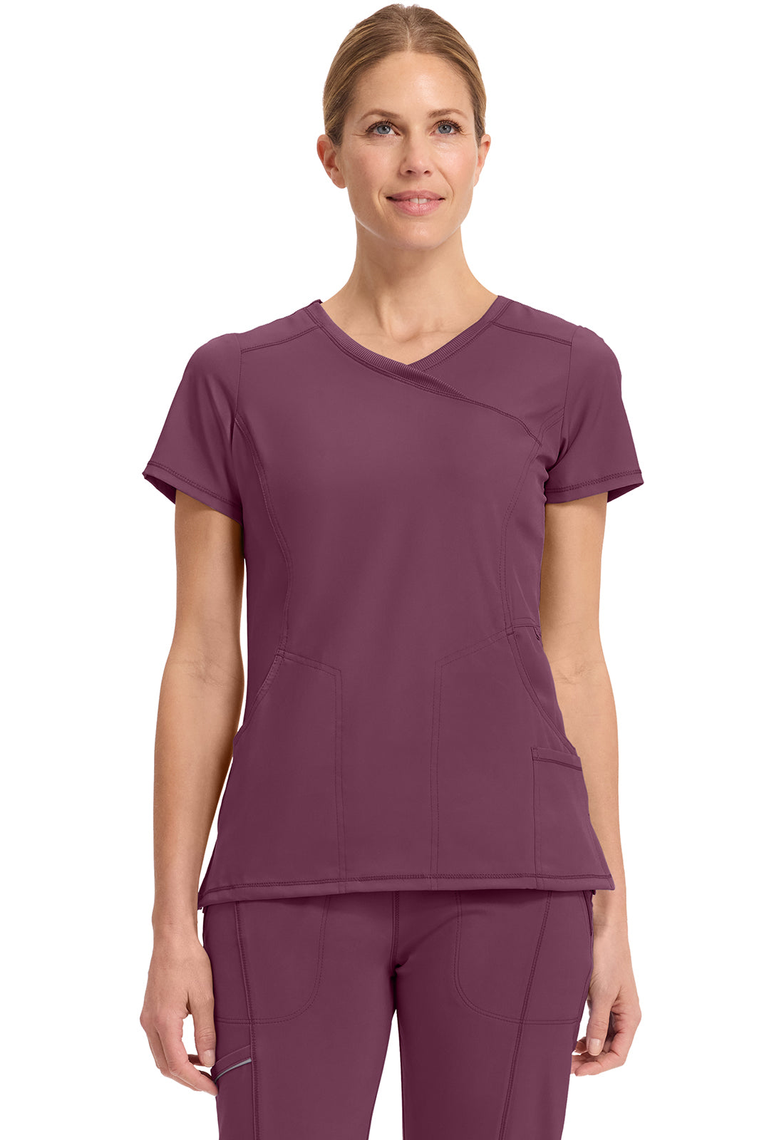 Women's Mock Wrap Solid Scrub Top
