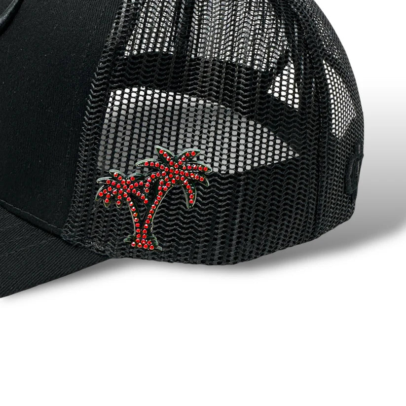 Iced Out Palm Tree Hat Pin - Red & Black