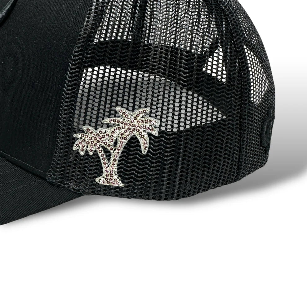 Iced Out Palm Tree Hat Pin - Silver/Rose