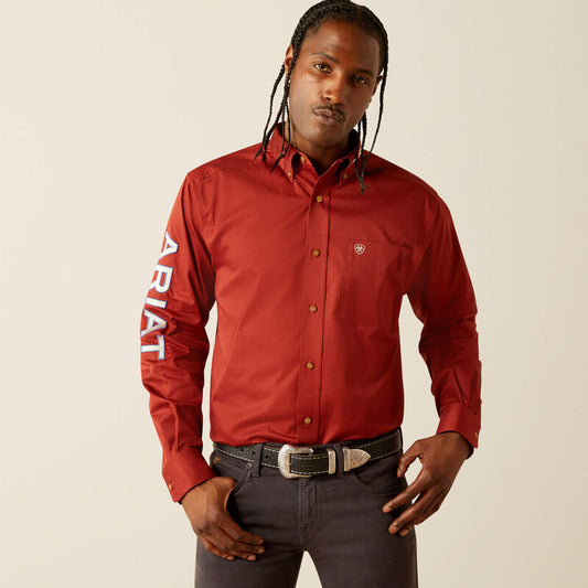 ARIAT Team Logo Twill Dark Red/Khaki LS SHRT