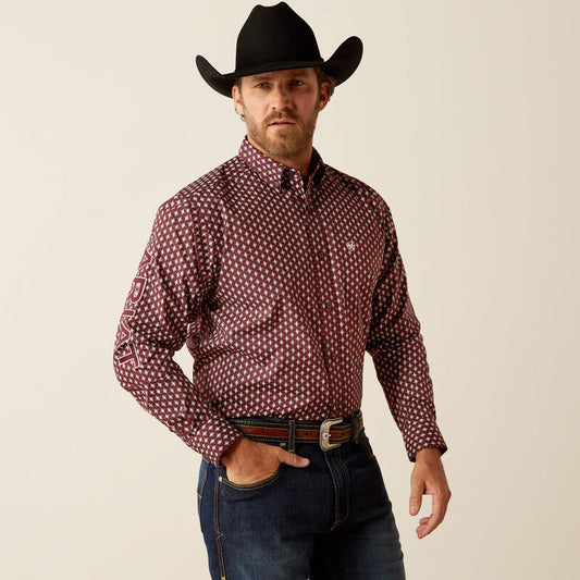 Ariat TEAM OMAR LS SHIRT BURGUNDY/WHITE