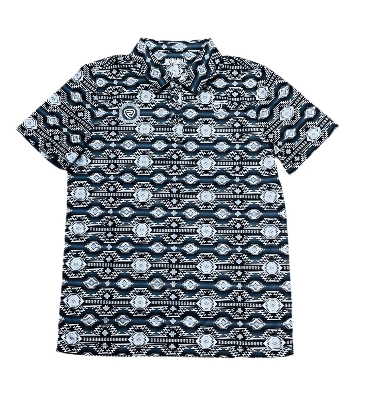 MATEO’’ MENS ROCK & ROLL BLACK AZTEC PRINTED POLO