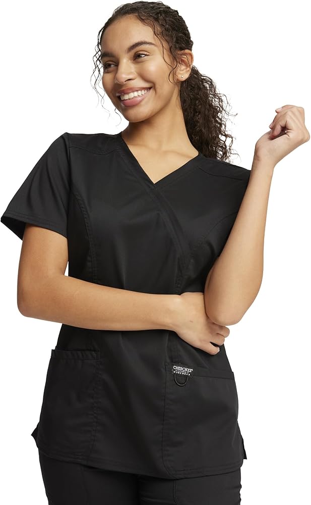Women's Mock Wrap Solid Scrub Top