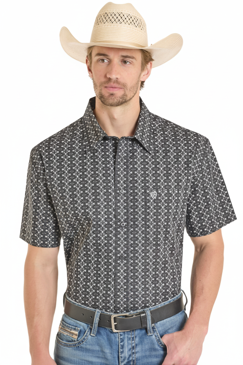 Rock&Roll Geo Printed SS Button Down Shirt