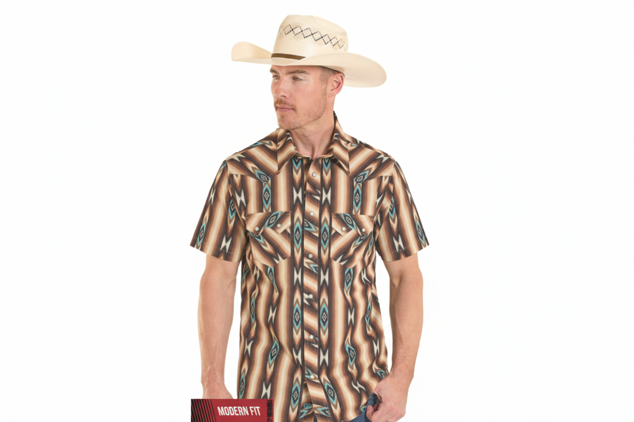 Rock&Roll Men's Aztec Serape Stripe Print LS Snap Shirt