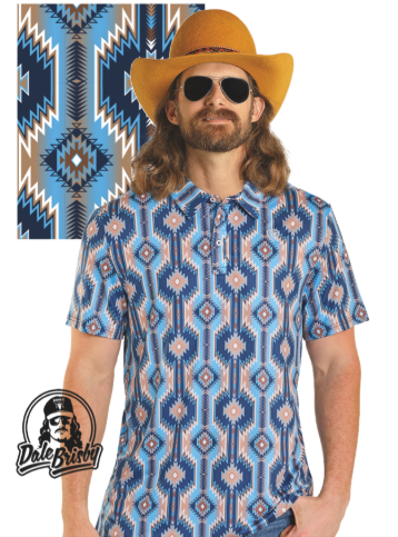 ROCK & ROLL AZTEC PRINTED POLO- BLUE
