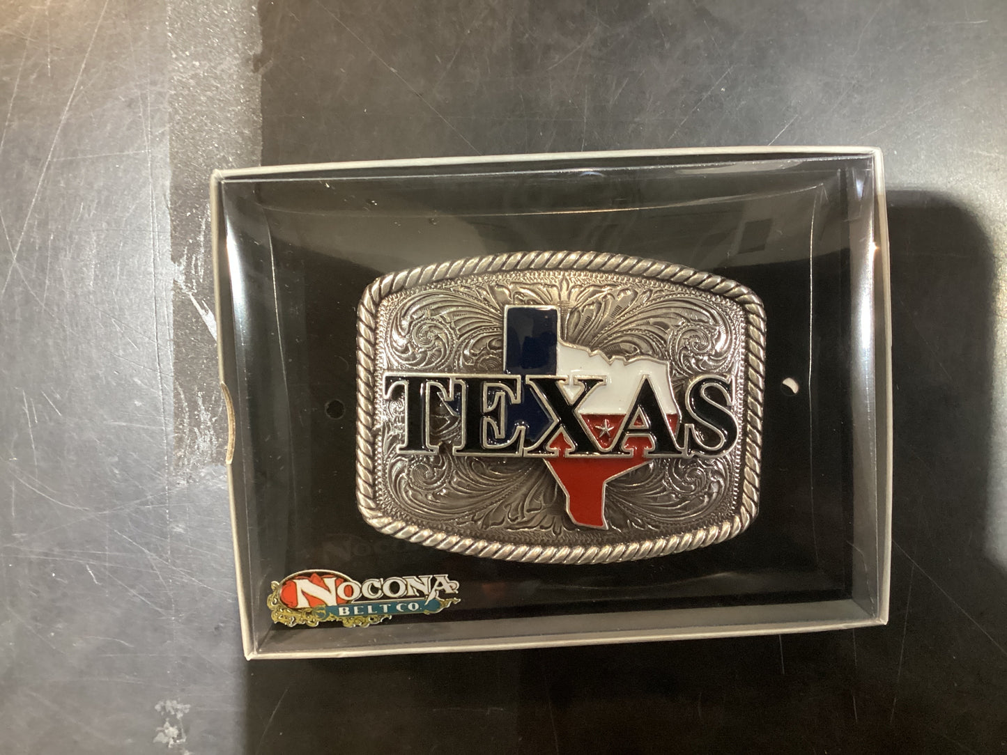 Nocona Silver Rectangle Texas Belt Buckle