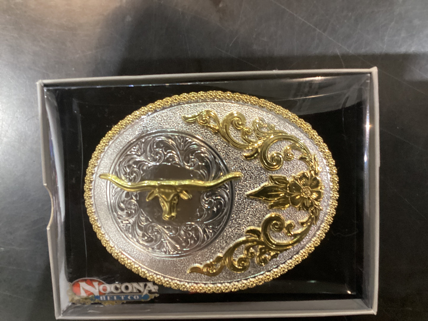 Nocoma Men's Oval Floral Embossed Longhorn Buckle