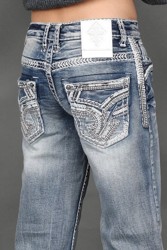 Youth Answer Me Embroidered Straight Jeans