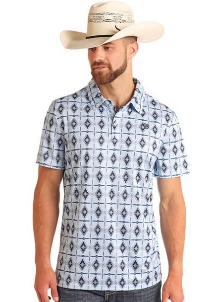 ROCK&ROLL AZTEC PRINTED POLO - BABY BLUE