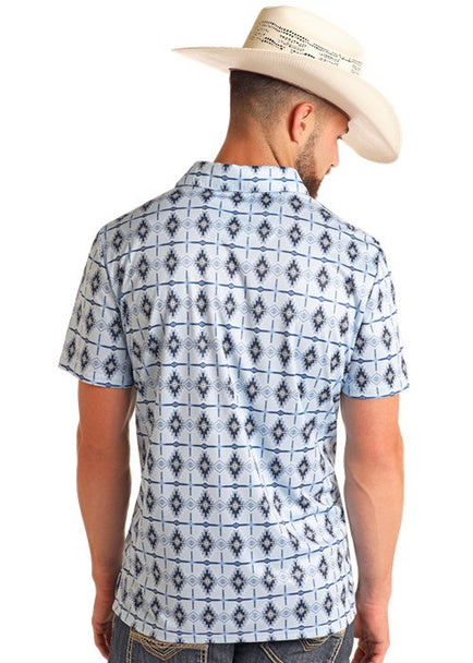 ROCK&ROLL AZTEC PRINTED POLO - BABY BLUE