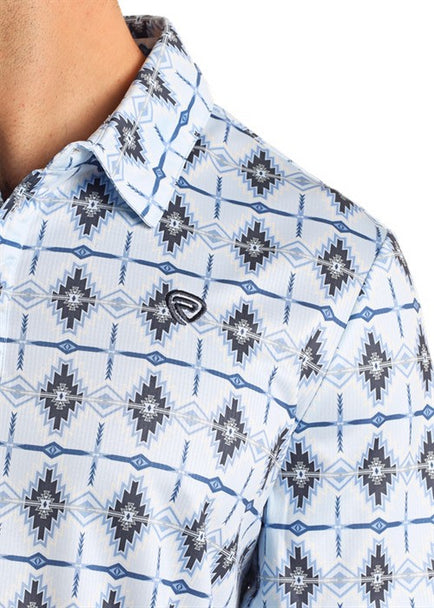 ROCK&ROLL AZTEC PRINTED POLO - BABY BLUE