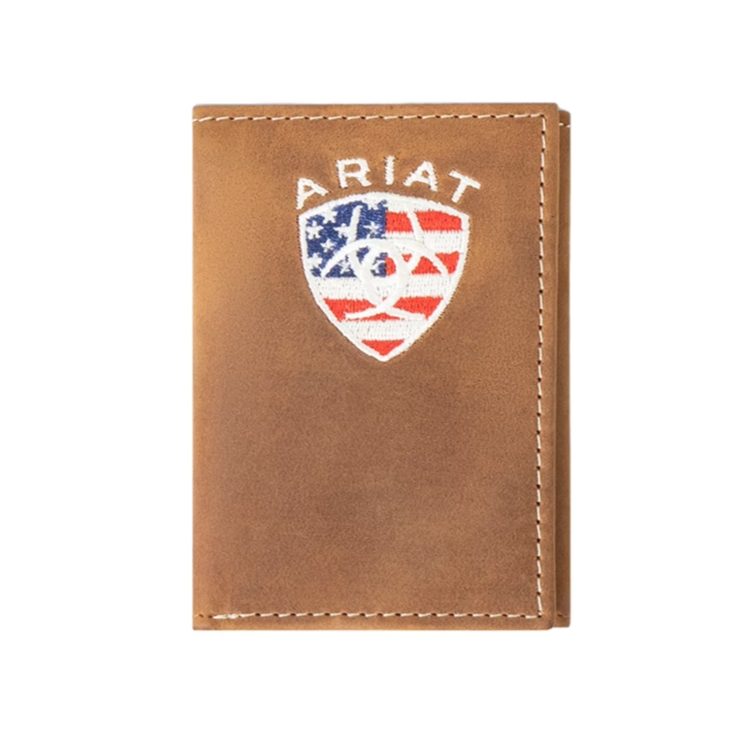 Ariat Trifold Wallet American Flag Embroidered Aged Bark