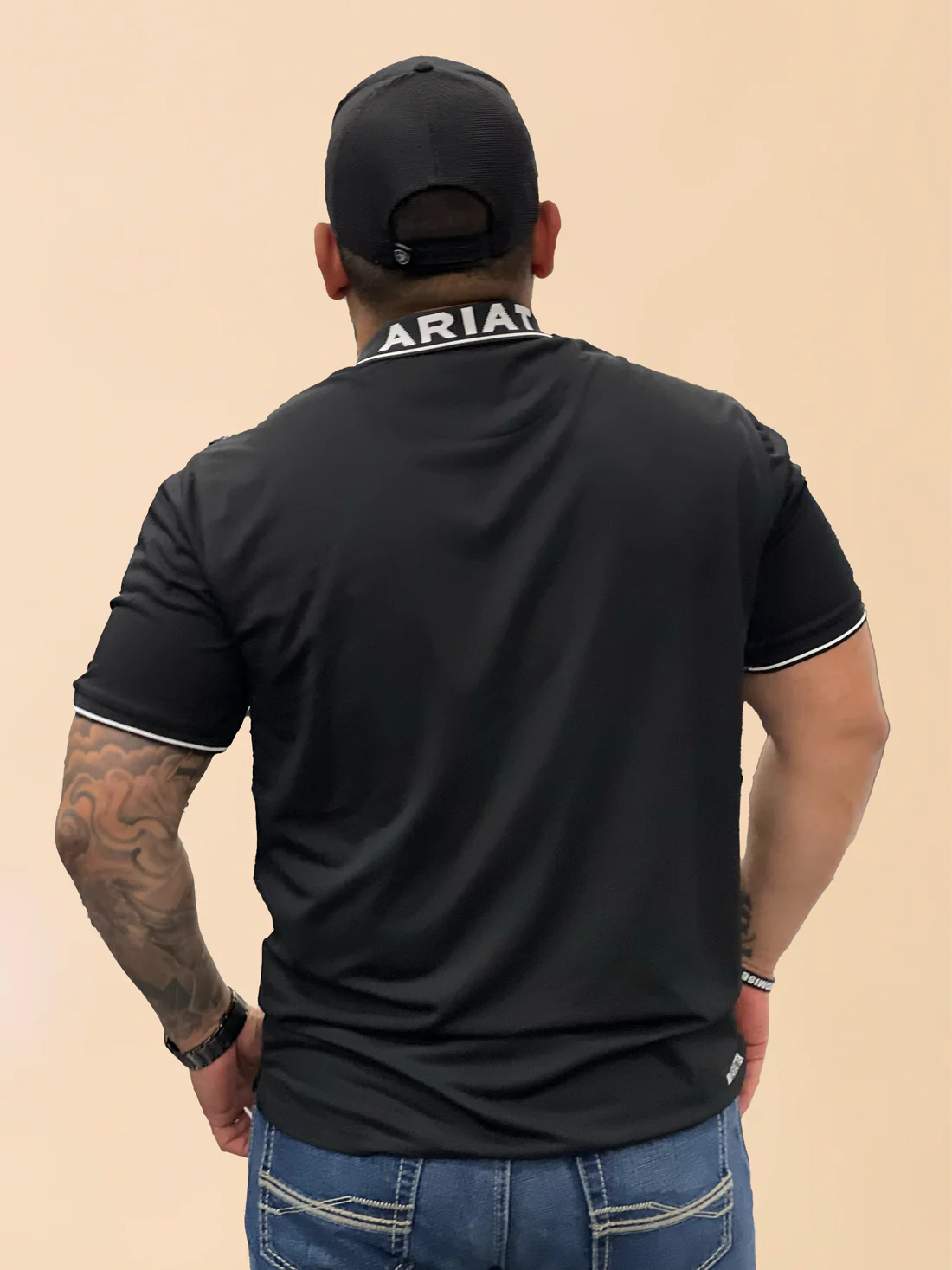 Men’s Ariat Tek APS Logo SMU SS Black/White Polo
