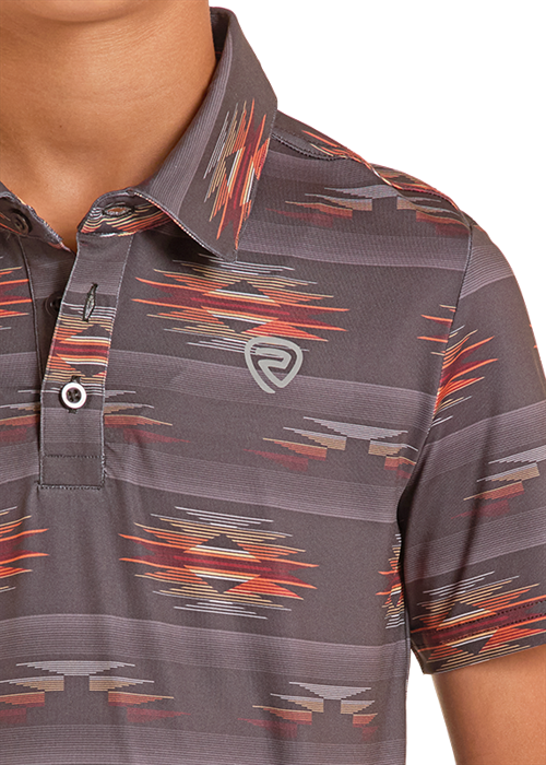 ROCK & ROLL CHARCOAL AZTEC PRINTED POLO