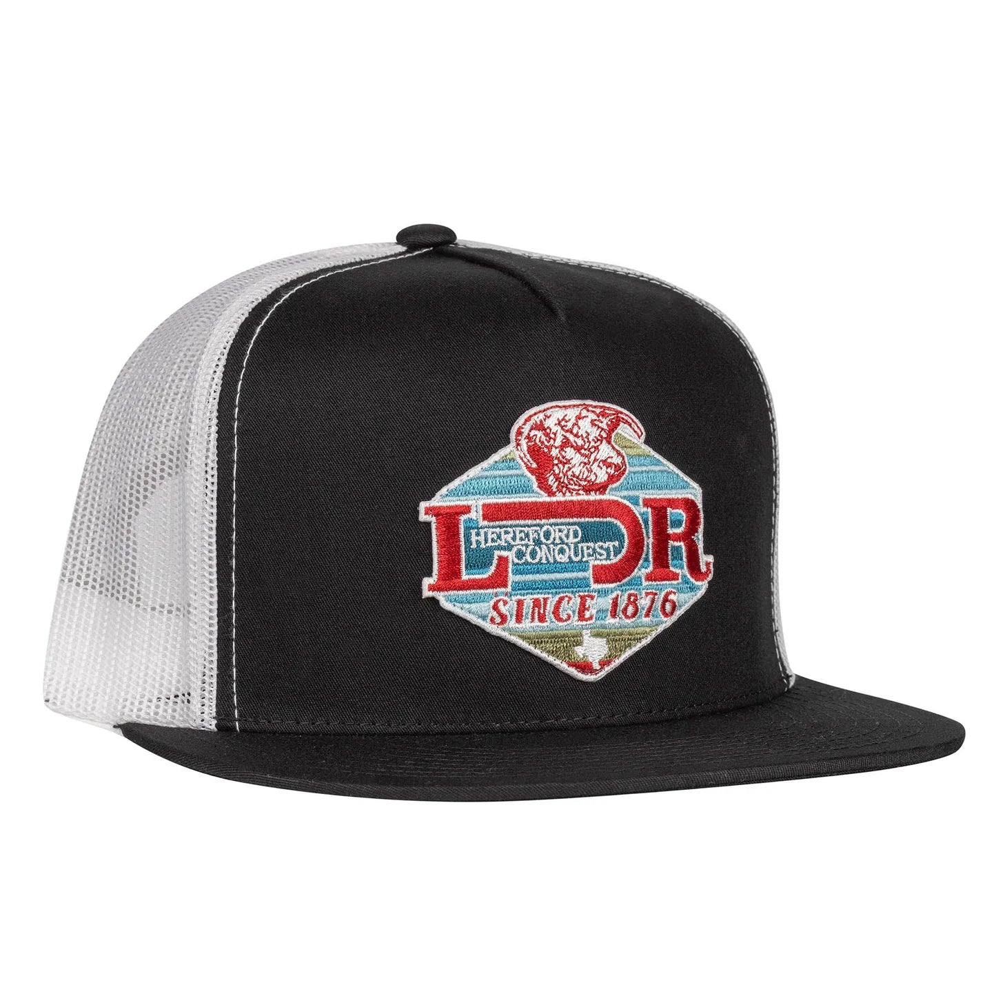 Lazy J Ranch Black & White Conquest flat cap