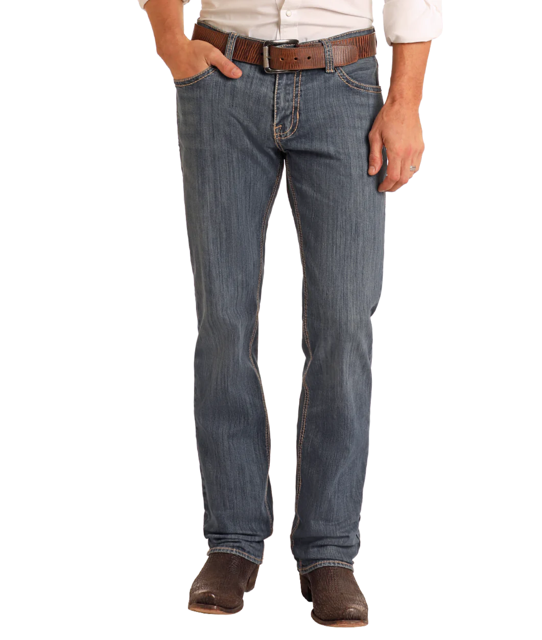 Rock&Roll Slim Fit Leather Stitch Straight Leg Jeans