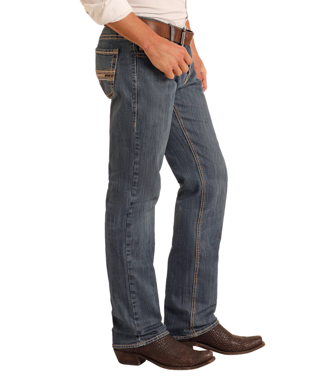 Rock&Roll Slim Fit Leather Stitch Straight Leg Jeans