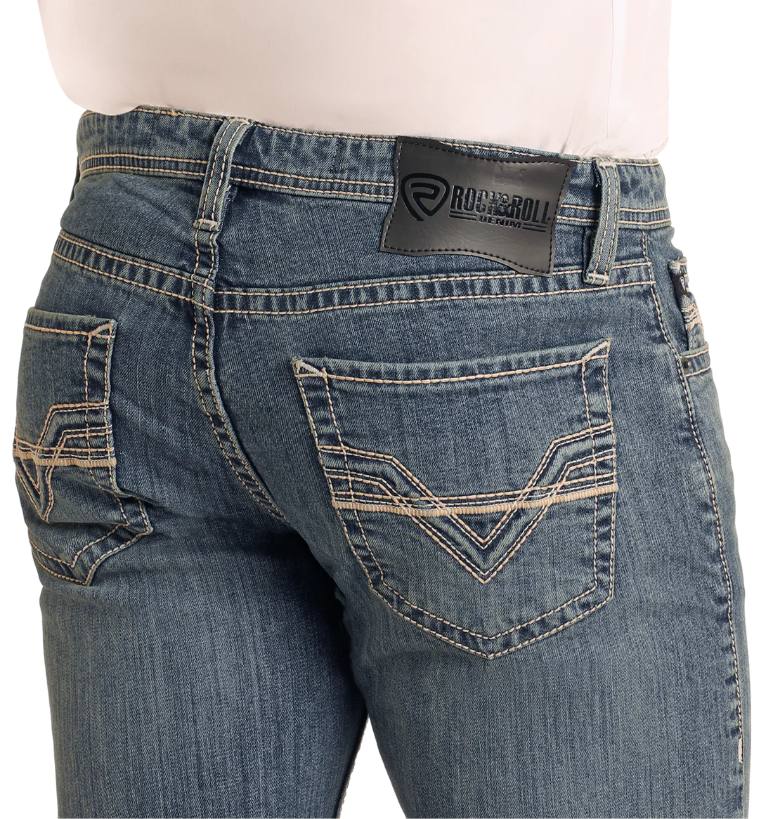 Rock&Roll Slim Fit Raised Pocket Stitch Straight Leg Jeans
