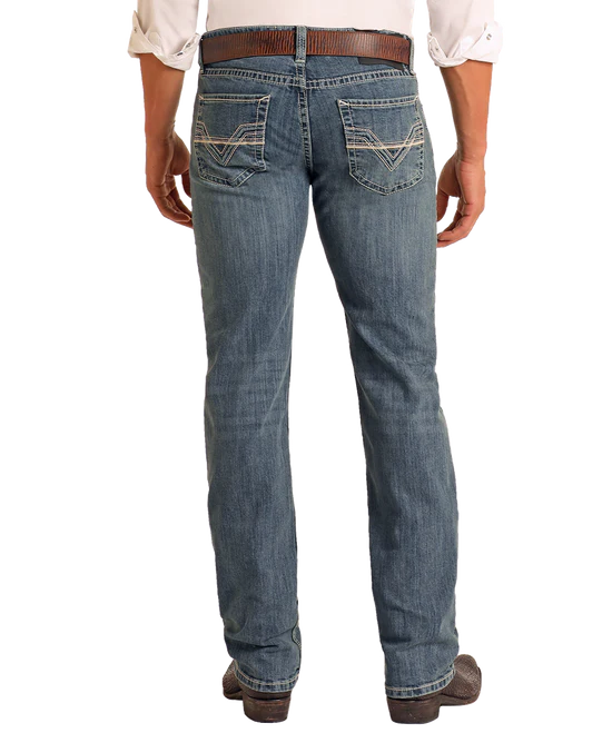 Rock&Roll Slim Fit Raised Pocket Stitch Straight Leg Jeans