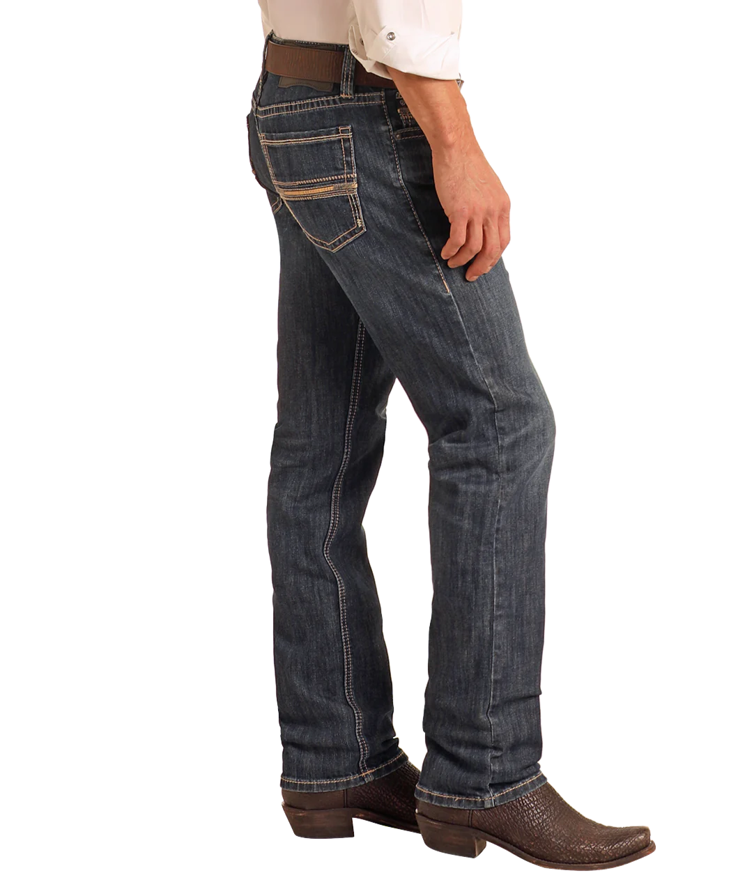 Slim Fit Ladder Pocket Stitch Straight Leg Jeans