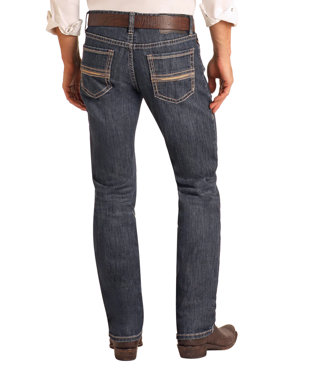 Slim Fit Ladder Pocket Stitch Straight Leg Jeans