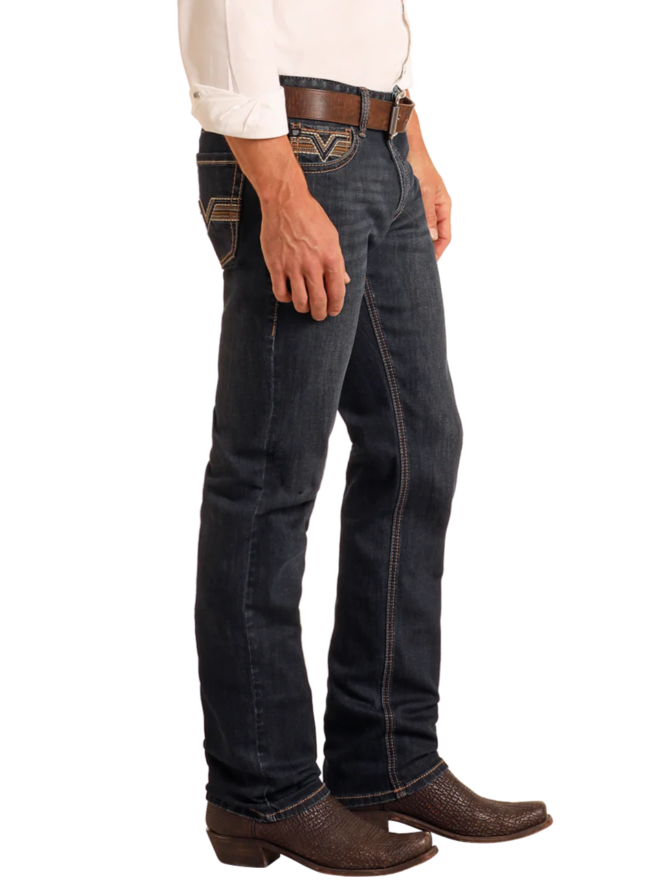 ROCK&ROLL Slim Fit Dark Pleather Pocket Straight Leg Jeans
