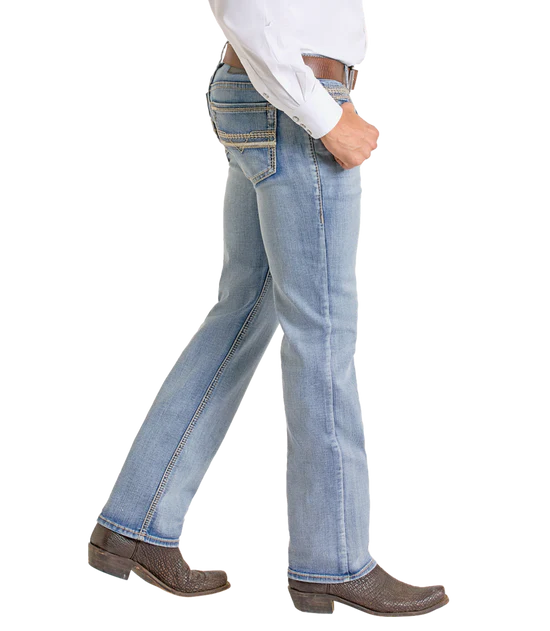Slim Fit Leather Stitch Pocket Straight Leg Jeans
