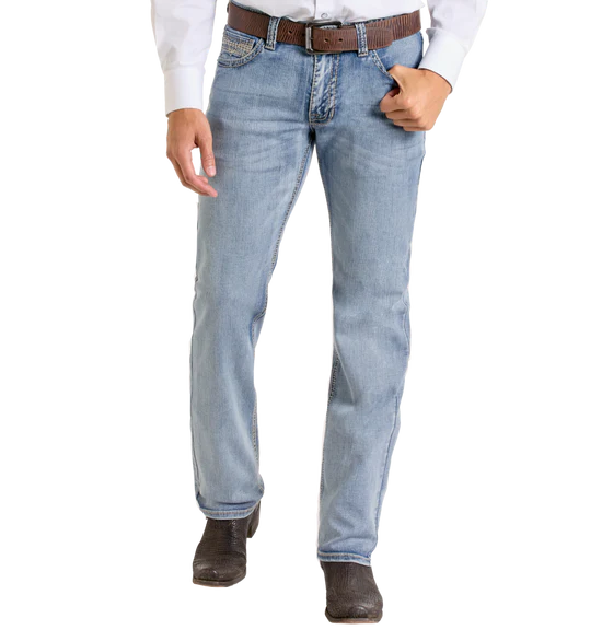 Slim Fit Leather Stitch Pocket Straight Leg Jeans
