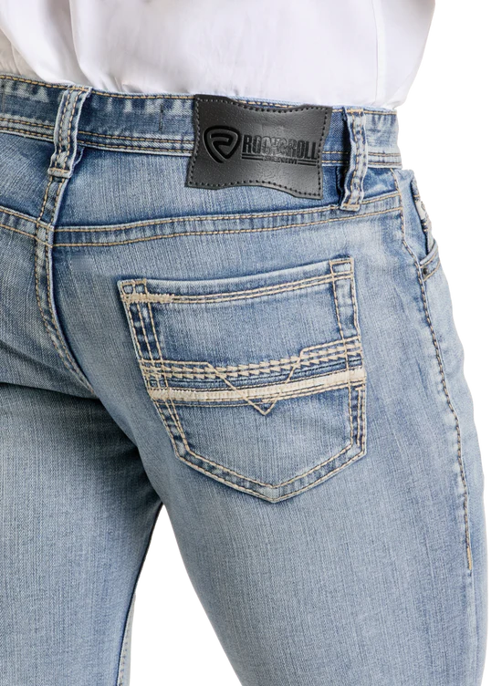 Slim Fit Leather Stitch Pocket Straight Leg Jeans
