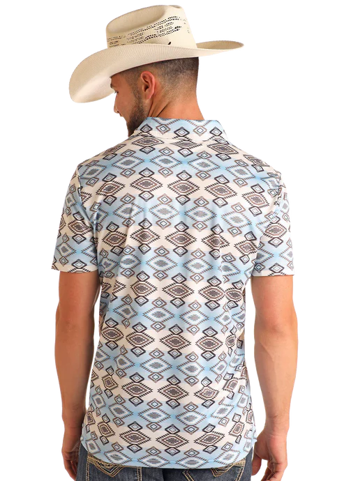 ROCK & ROLL DENIM AZTEC PRINTED POLO - WHITE