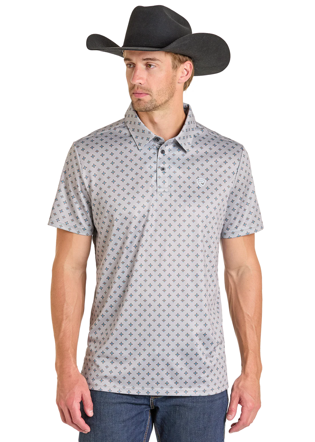Grey Medallion Print Polo