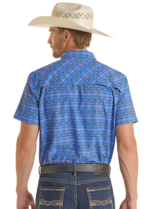 Rock & Roll TekMesh Blue Geo Print Short Sleeve