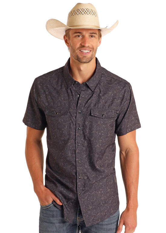 Rock&Roll Tek Paisley Print SS - Charcoal