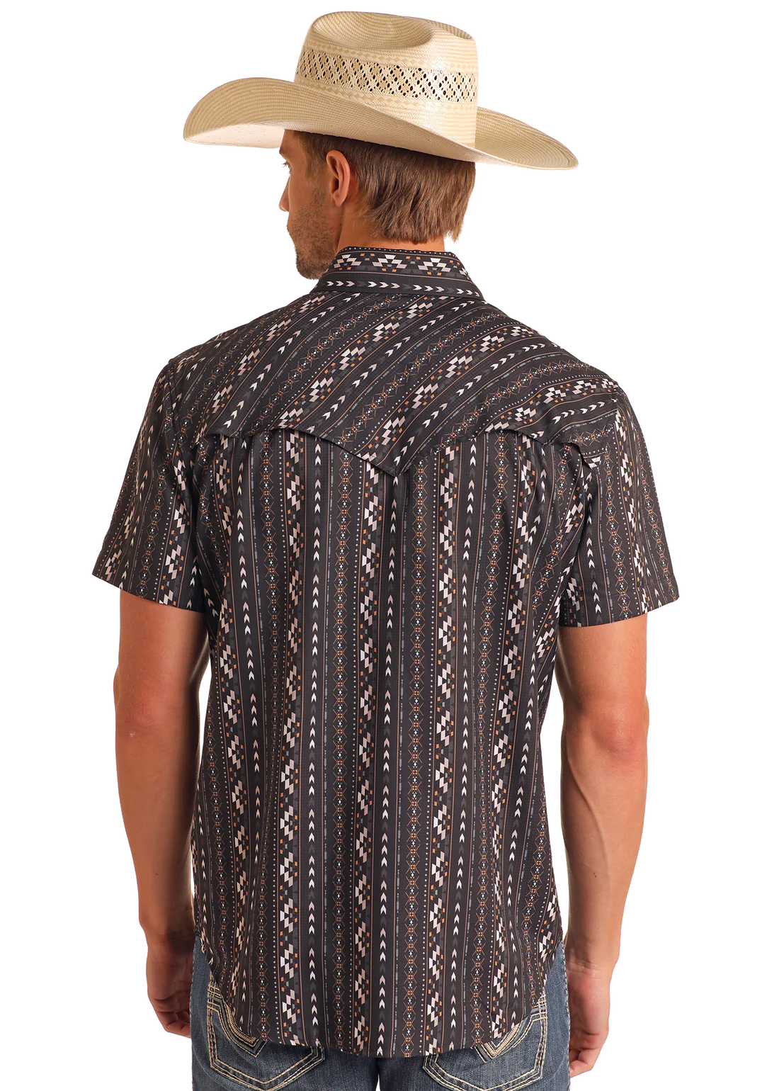 TEK Western Black Striped Aztec Print Short Sleeve Shirt