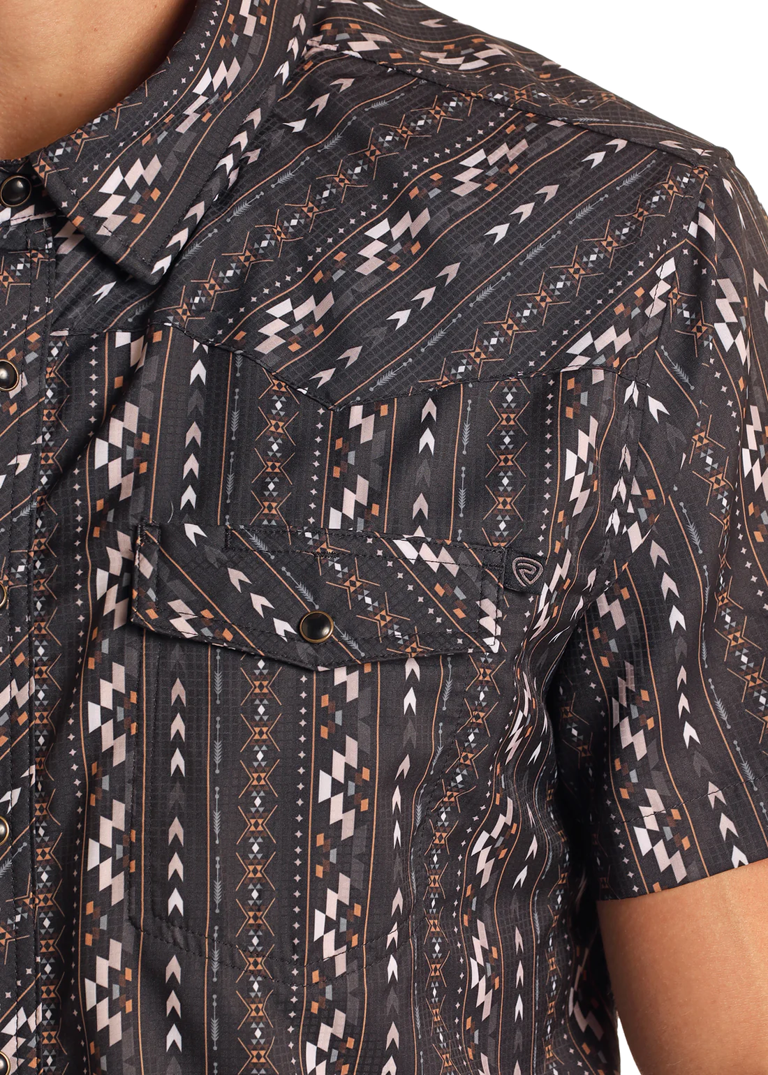 TEK Western Black Striped Aztec Print Short Sleeve Shirt