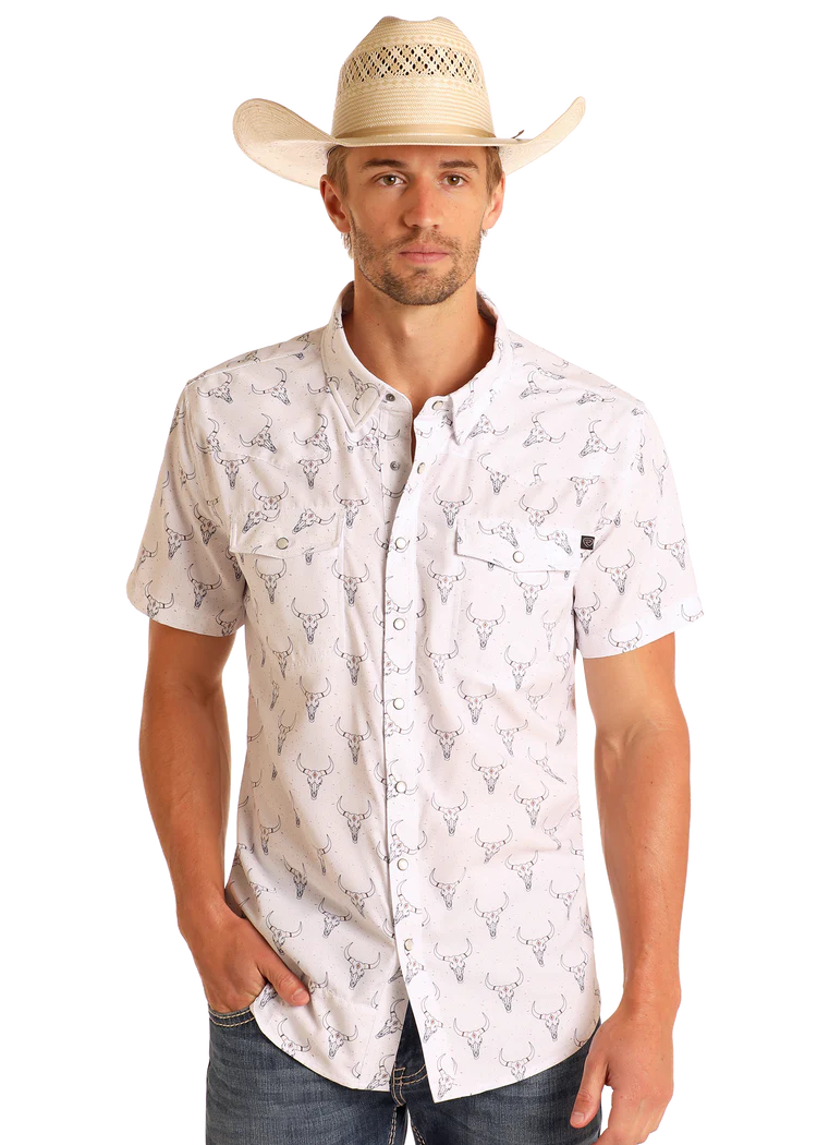 Rock&Roll Longhorn Print SS Snap - Natural